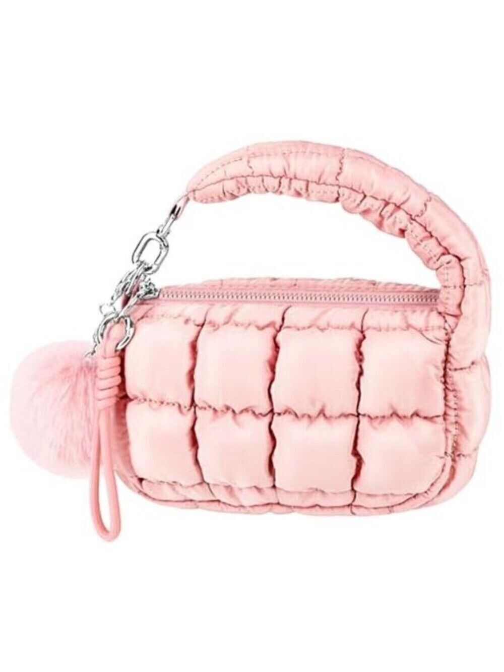 Women Pink Quilted Wristlet Bag Puffer Handbags Purse